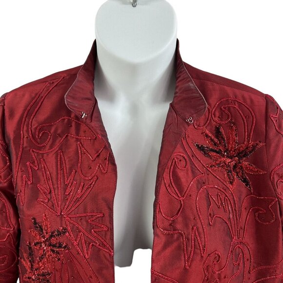 Tunique Nights Large Unisex Red Silk Blend Beaded Embroidered Lined Coat Vampire - Picture 3 of 15